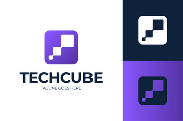 Abstract tech data square logo. Simple digital connection technology logo. Creative square flow shape modern icon for construction technology or logo template for digital communication concept