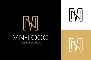 Letters NM, MN Logo Emblem Monogram. Unique creative simple fashion brands golden NM MN M initial based letter icon logo