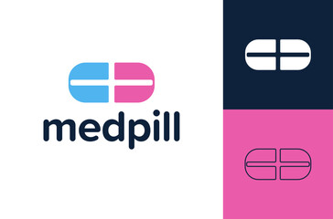 medical pill Pharmacy logo design. Medicine capsule pill vector logo design. Pill plus logo design template