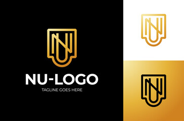 Letters NU, UN Logo Emblem Monogram. Unique creative simple fashion brands golden NU UN U N initial based letter icon logo