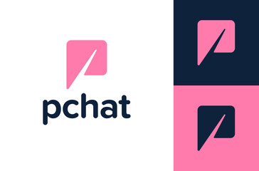 letter p chat logo. Online messaging, letter p and chat bubble logotype vector icon design