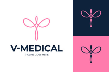 letter v medical logo. Elegant line curve vector logotype. Premium letter V logo design. Luxury linear creative monogram