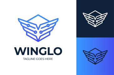 wing hexagon logo. wing tech logo vector icon illustration. Fly wings professional business logotype strength logo icon