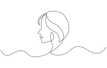 Single continuous line drawing beautiful aesthetic portrait woman abstract face, Vector One Line Illustration for Minimalistic Home Décor, Wall Art, Posters, Print.
