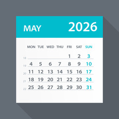 May 2026 Calendar Green Leaf - Vector Illustration. Week starts on Monday