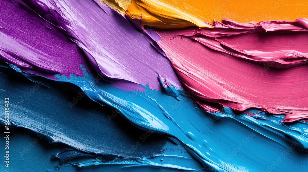 Poster a vibrant close-up of colorful paint spreads across a canvas, showcasing rich textures and blending 