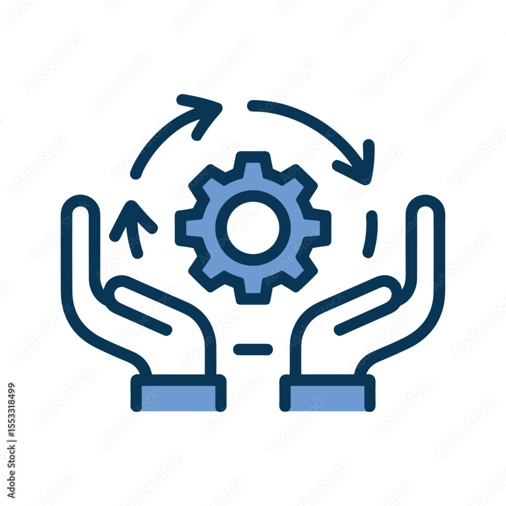Aufkleber hands holding gear with arrows symbolizing process workflow automation or system optimization