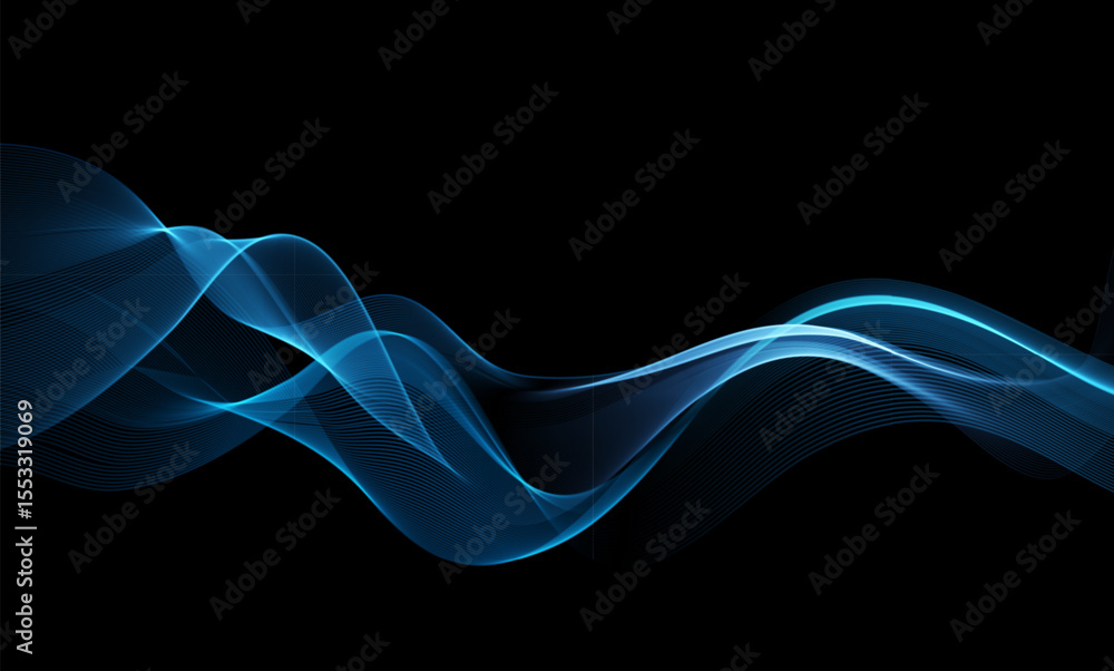 Poster vector abstract shiny glowing blue color wave. transparent flowing wavy lines. elegant luxury backgr