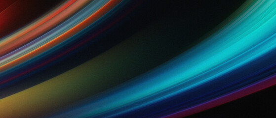 Curved vibrant gradient, light streak soft motion blur, noise grain texture and glow effect on dark background. movement sport energy tech music abstract futuristic website header banner background
