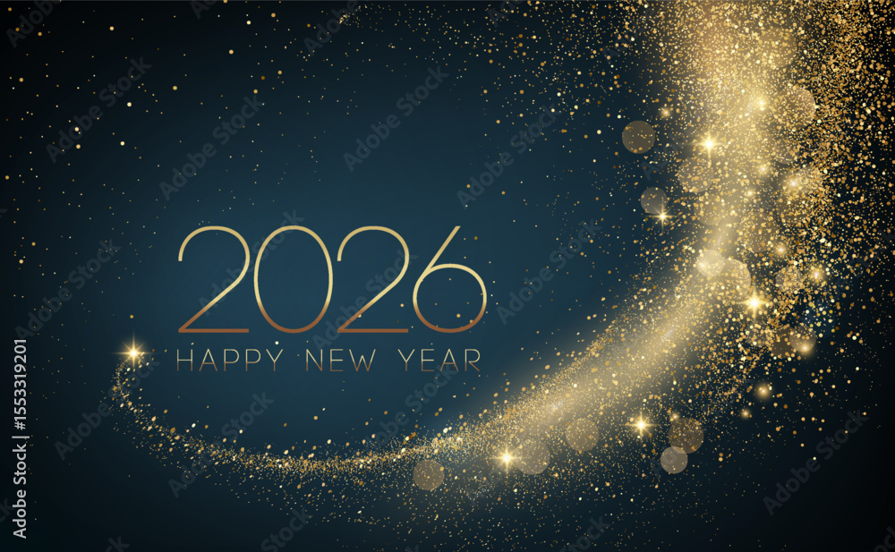 Poster 2026 merry christmas and happy new year abstract shiny color gold wave design element