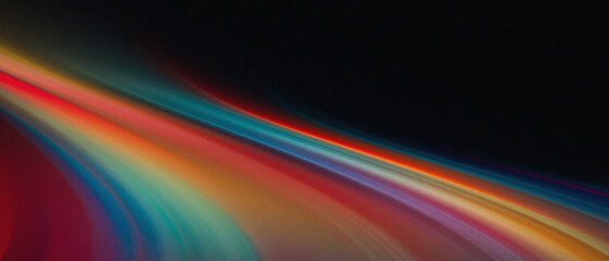 Curved vibrant gradient, light streak soft motion blur, noise grain texture and glow effect on dark background. movement sport energy tech music abstract futuristic website header banner background