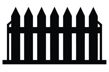 Silhouette of a Traditional Picket Fence with Pointed Tops on a Baseboard