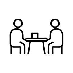 Two people sitting at table and discussing ideas in minimal design  