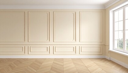 Fototapeta premium Cream Wainscoting Wall in Daylight Room