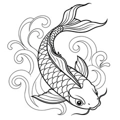 Obraz premium Unique Line Art and Black and White Silhouette koy fish Vector Illustration in Bold Creative Style Designed for Professionals in Digital Arts Seeking Exclusive and High Resolution Wildlife