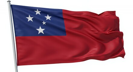 Samoa's National Flag Waves Proudly Against a Crisp White Sky