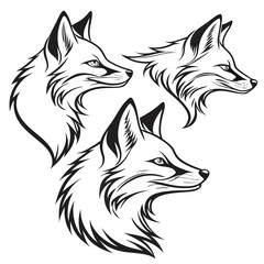 Obraz premium detailed black and white vector set of three wolf head vector illustration line art minimalistic unique animal head art