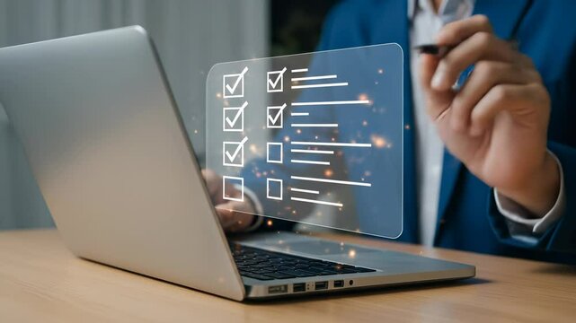 Digital Checklist on Laptop: Task Management, Productivity & Organization for Business Success