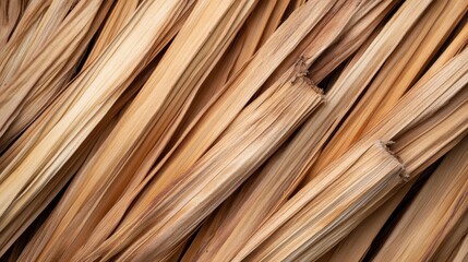 A close-up perspective reveals the intricate textures of dry palm fibers, showcasing nature's materials and the artistry found in their organic forms.