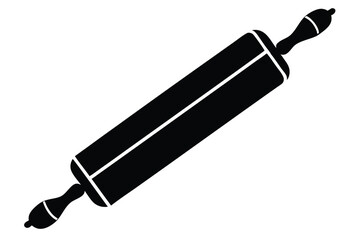Black rolling pin, kitchen utensil for baking, creating pastries, solid graphic representation