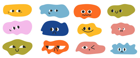 Abstract funny faces rainbow blob shape organic vector elements in pastel beige pink colors. Wavy liquid irregular forms in simple minimalistic style.