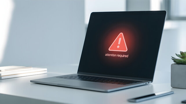 Laptop with attention required notification on display