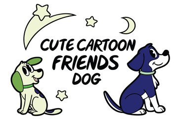 Cute cartoon dog with whimsical handwritten elements and colorful accents