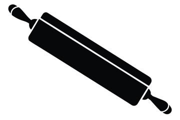 Solid Black Rolling Pin with Handles Angled on a Simple White Background