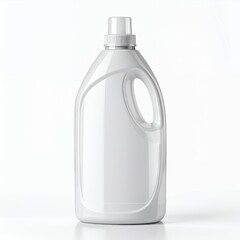 Shiny white plastic bottle with handle for liquid detergent product package on white background