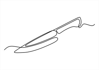 Minimalist Single-Line Drawing of a Chef's Knife.  line icon-continuous line drawing. Editable stroke.