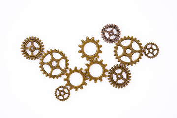Metal cogwheels on white background