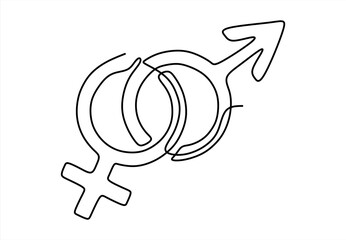 Intertwined Gender Symbols A Symbol of Unity and Equality.  line icon-continuous line drawing. Editable stroke.