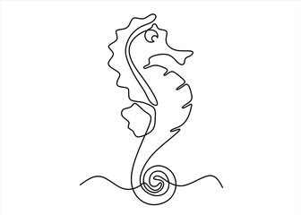 Seahorse in Minimalist Line Art.  line icon-continuous line drawing. Editable stroke.