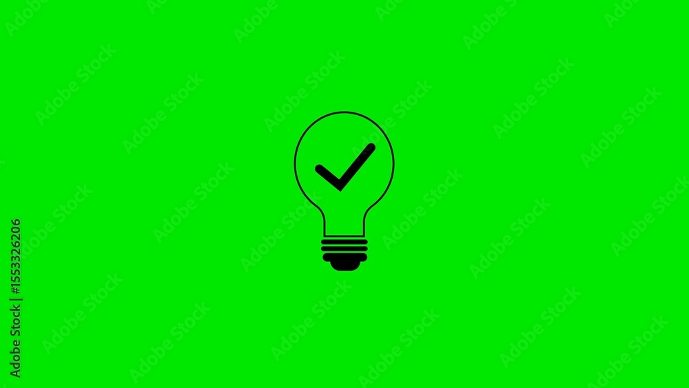 Poster illuminated light bulb with check mark design symbolizing idea validation on a vibrant green backdro