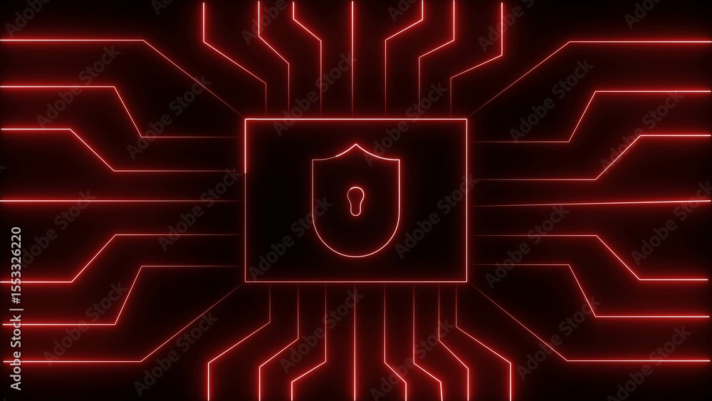 Poster cyber security shield concept design representing data protection in digital networks with modern ne