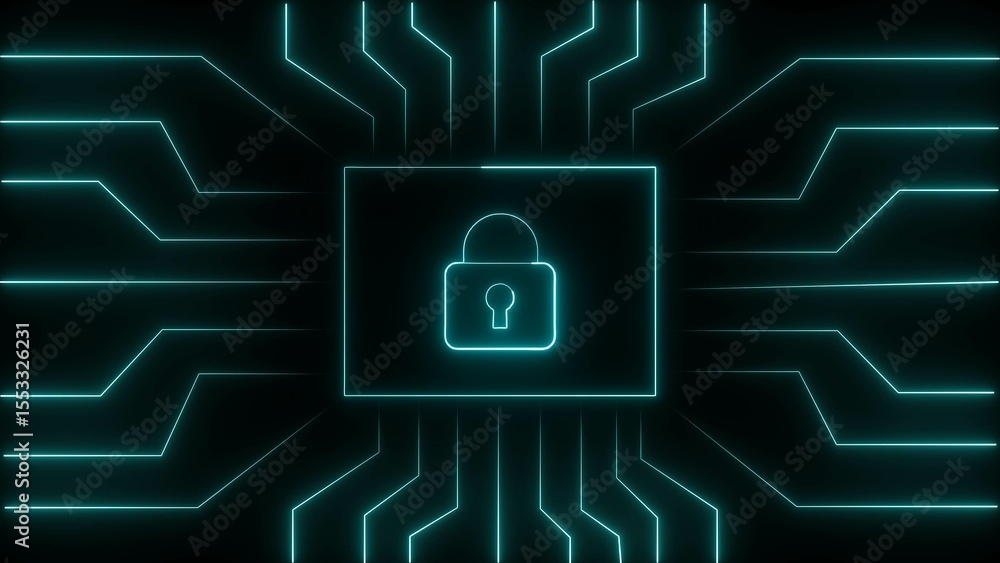 Poster cyber security concept digital padlock and circuit board representing data protection and network se