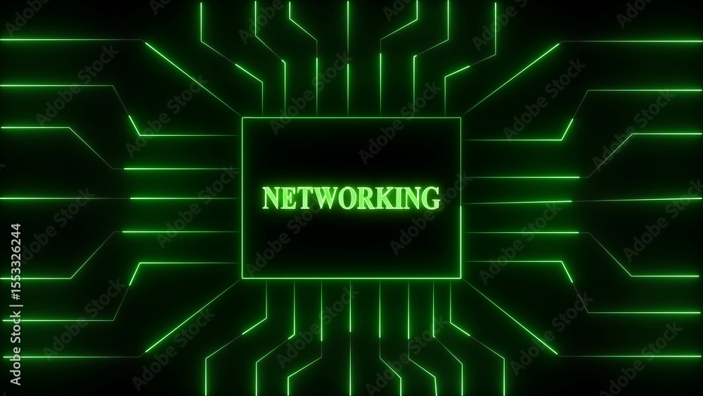 Poster abstract neon green circuit board design depicting networking concept illustrating connection and di