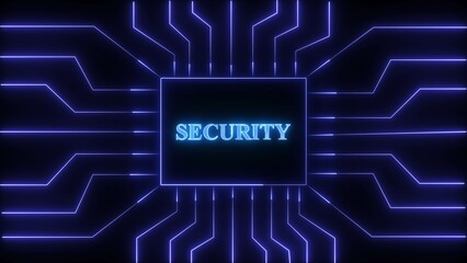 Digital security concept illuminated by circuit board and glowing text representing cyber defense and protection of data and systems