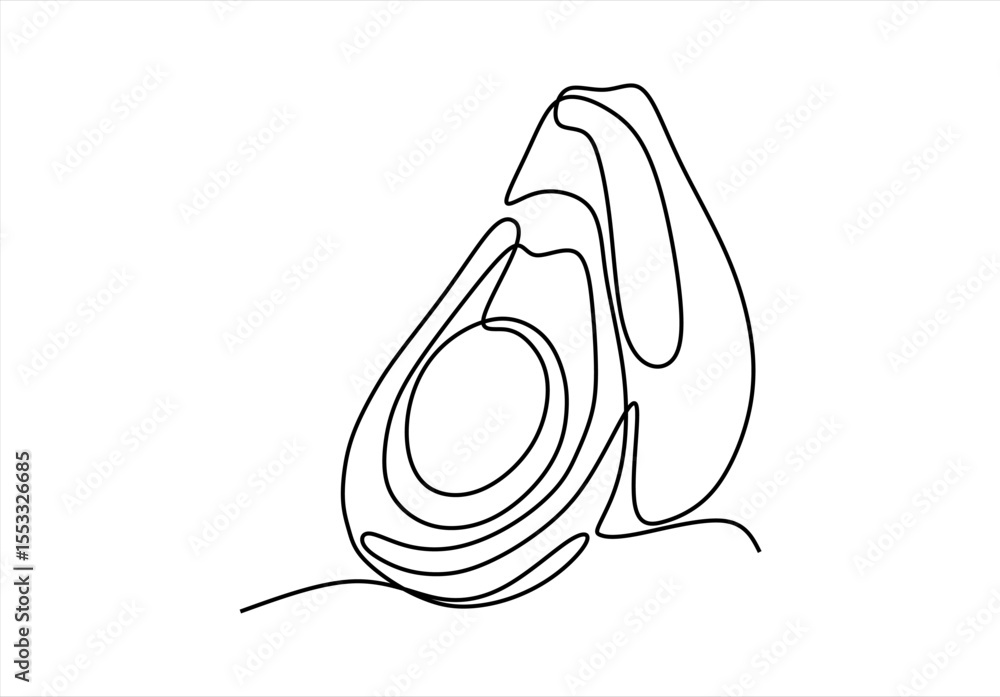 Poster single-line drawing of sliced avocado. line icon-continuous line drawing. editable stroke.