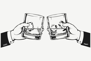 hands with cocktails clinking sketch illustration vector