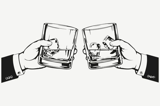 hands with cocktails clinking sketch illustration vector