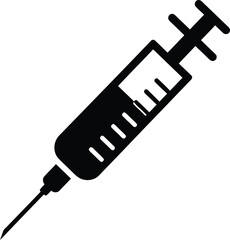 A black and white illustration of a medical syringe, ready for injection.