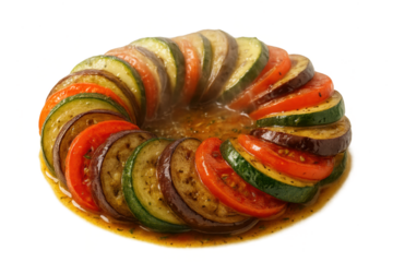 Ratatouille tian isolated on transparent background, a colorful and delicious dish