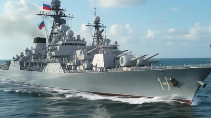 Warship sailing on the sea during the day