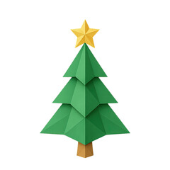 Fototapeta premium Origami Christmas Tree with Star on Transparent Background 