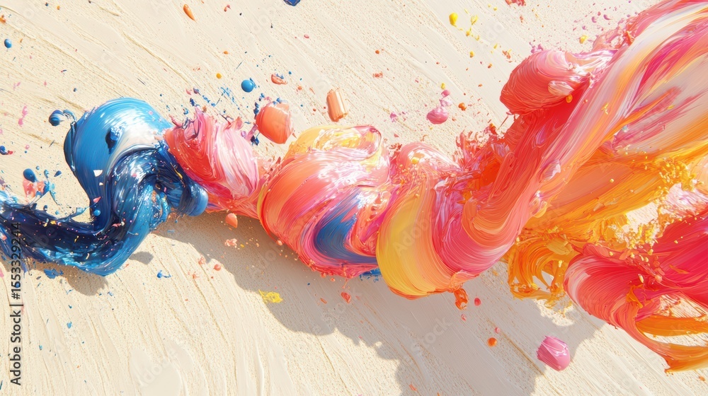 Poster dynamic abstract painting color flow on canvas a vivid spectrum of motion and energetic brushstrokes