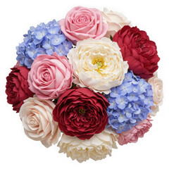 Bouquet of roses and hydrangeas isolated on transparent background