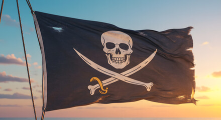Waving Pirate Flag, A Symbol of Nautical History and Adventure