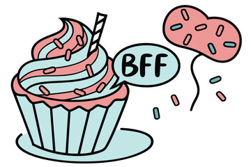 Cute cupcake with best friends topper and pastel colors