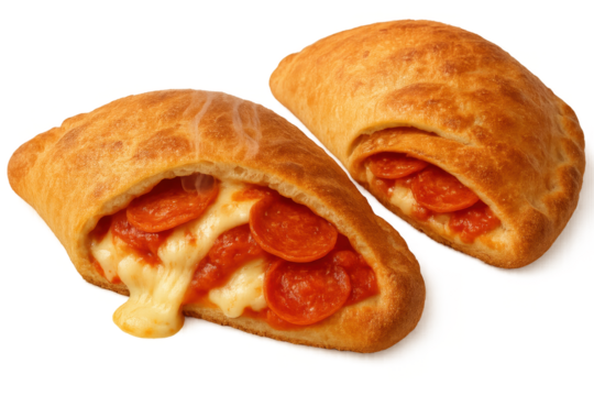 Delicious pepperoni calzones isolated on a transparent background for design